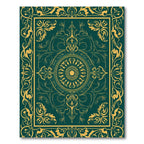 Ornate Teal Gold Floral Border Centerpiece Rug