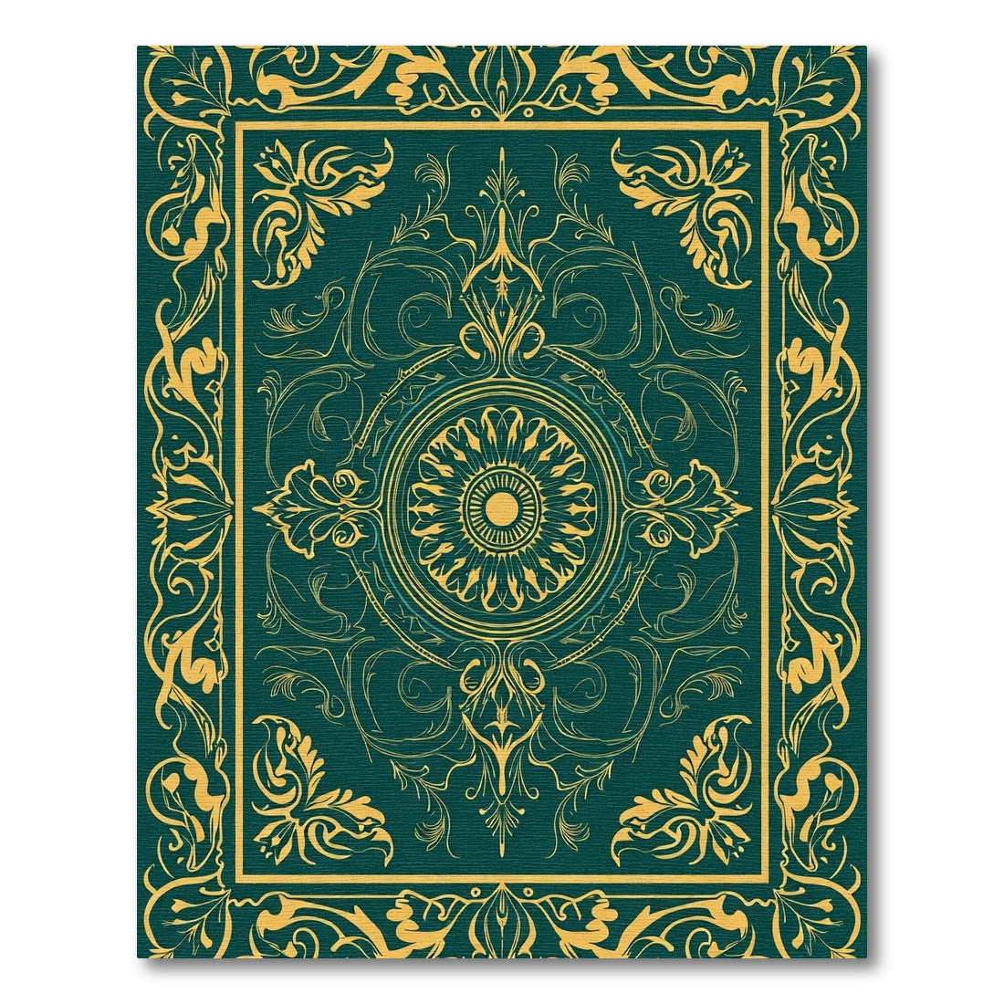 Ornate Teal Gold Floral Border Centerpiece Rug
