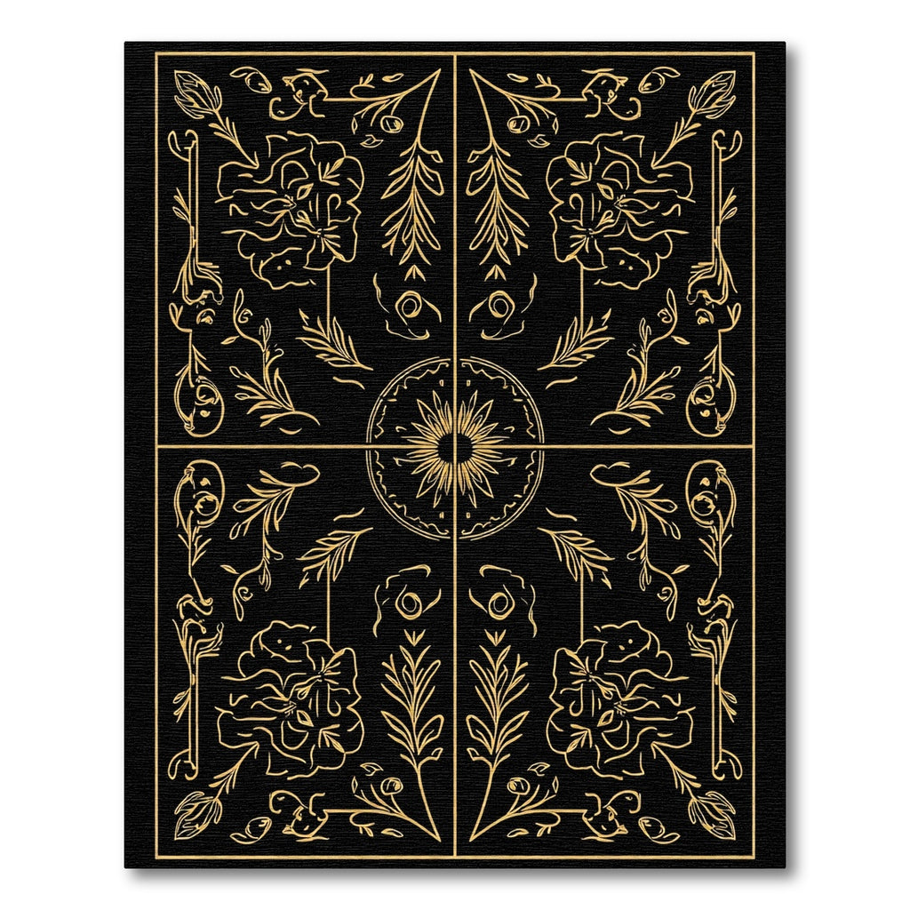 Gold Botanical Garden Black Medallion Rug