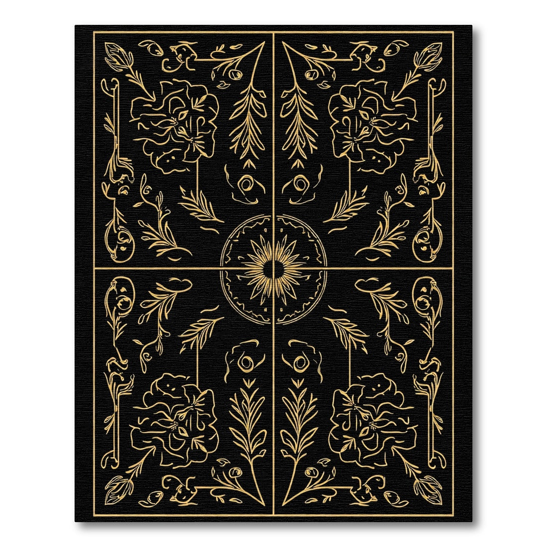 Gold Botanical Garden Black Medallion Rug