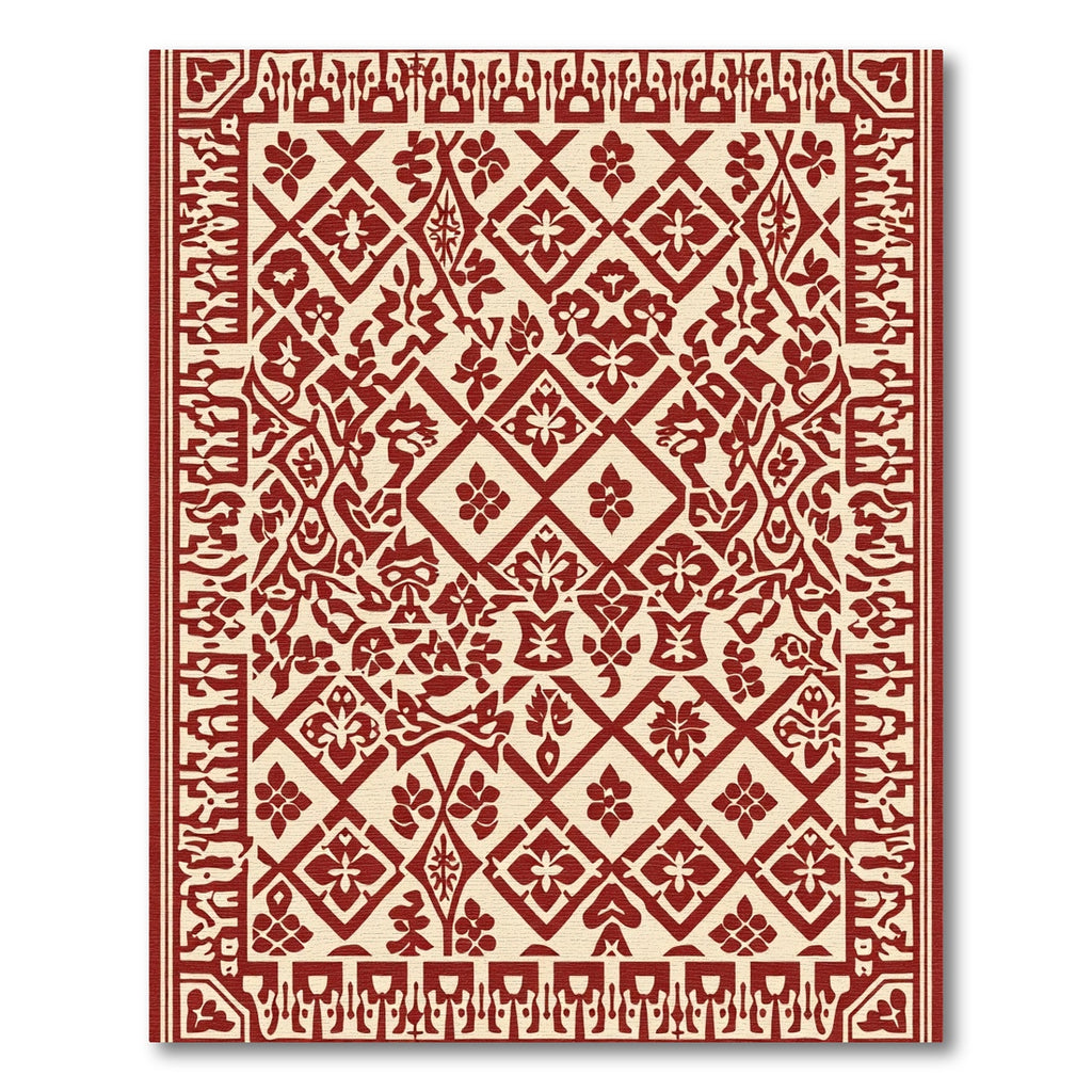 Crimson Floral Diamond Lattice Rug