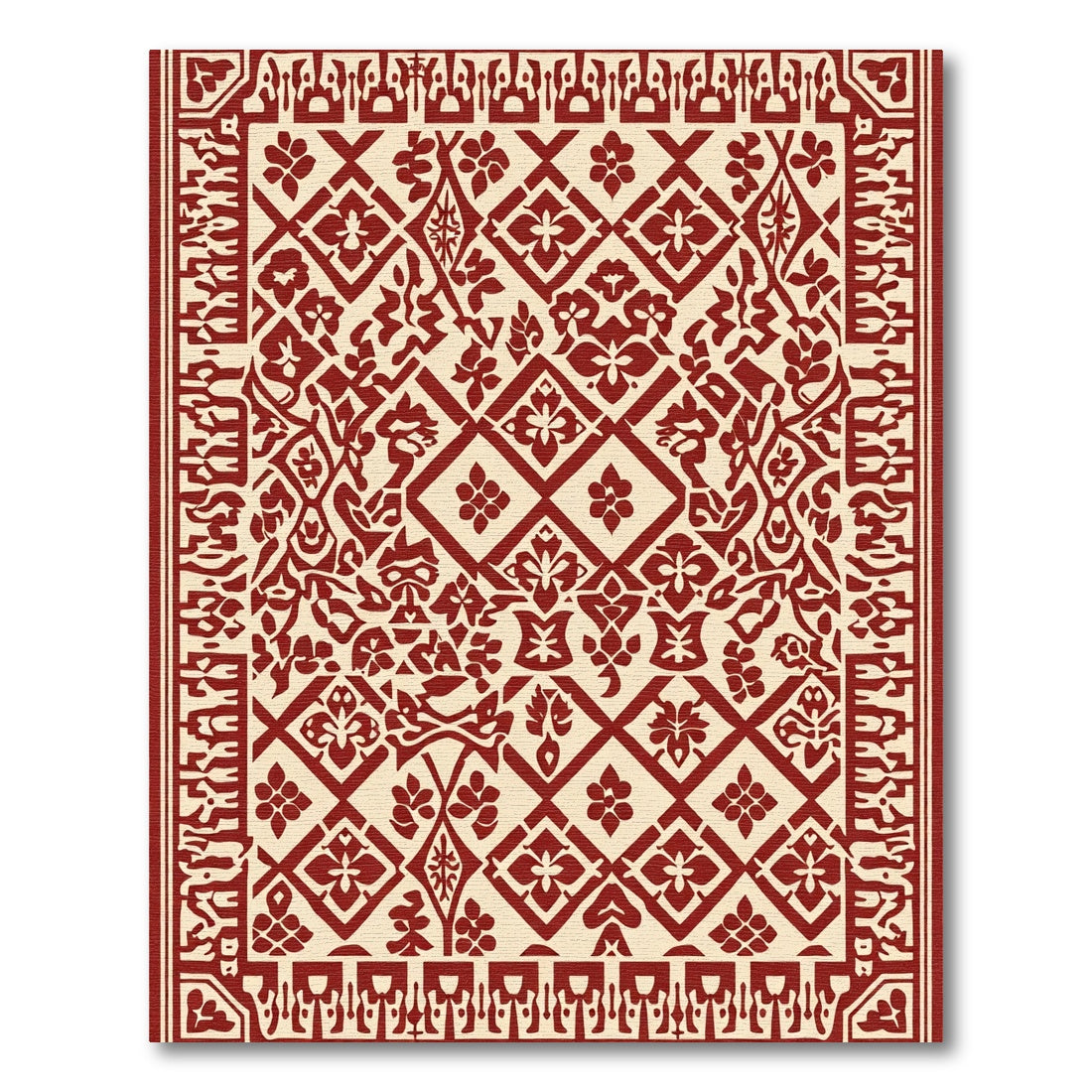 Crimson Floral Diamond Lattice Rug