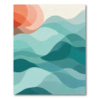 Crimson Sun Over Teal Wave Layers Rug