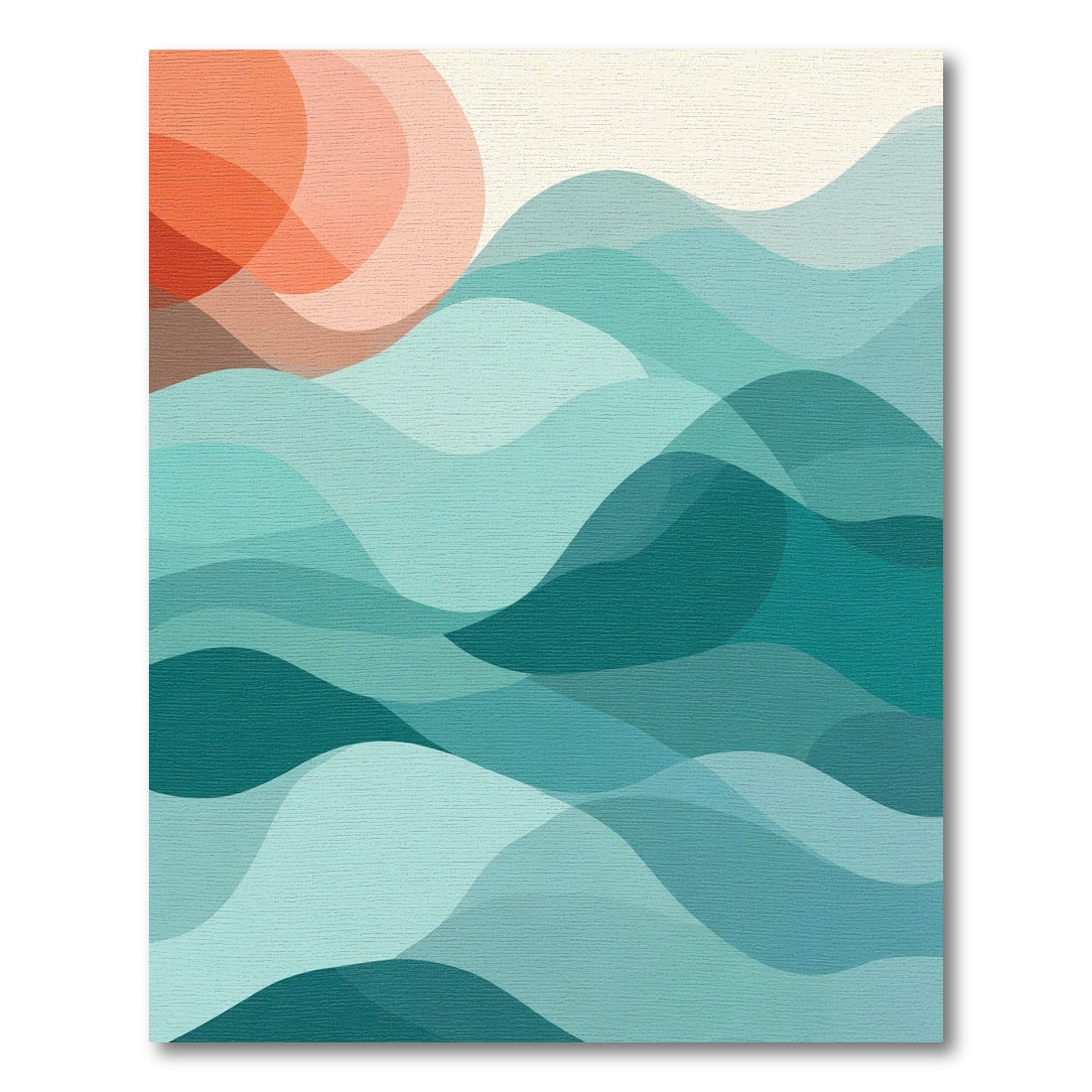 Crimson Sun Over Teal Wave Layers Rug