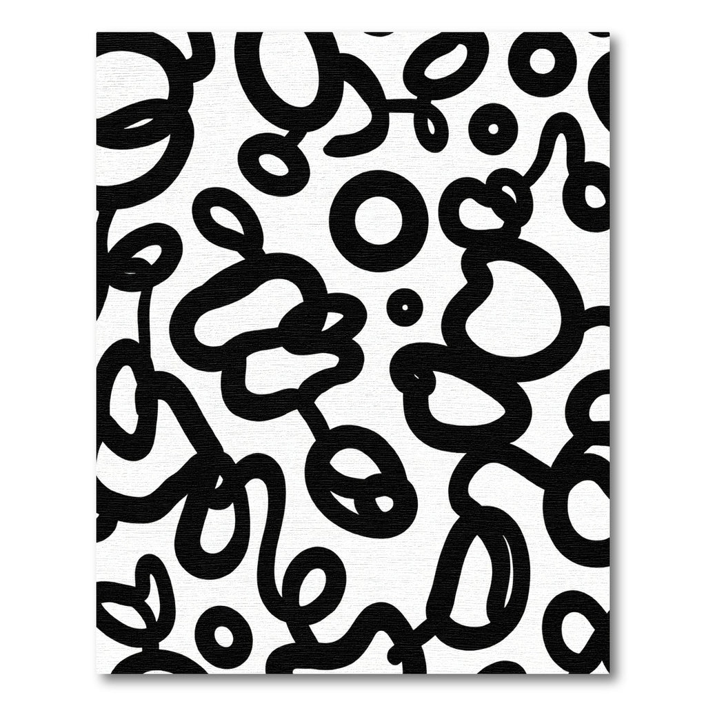 Black White Abstract Swirls Circles Rug
