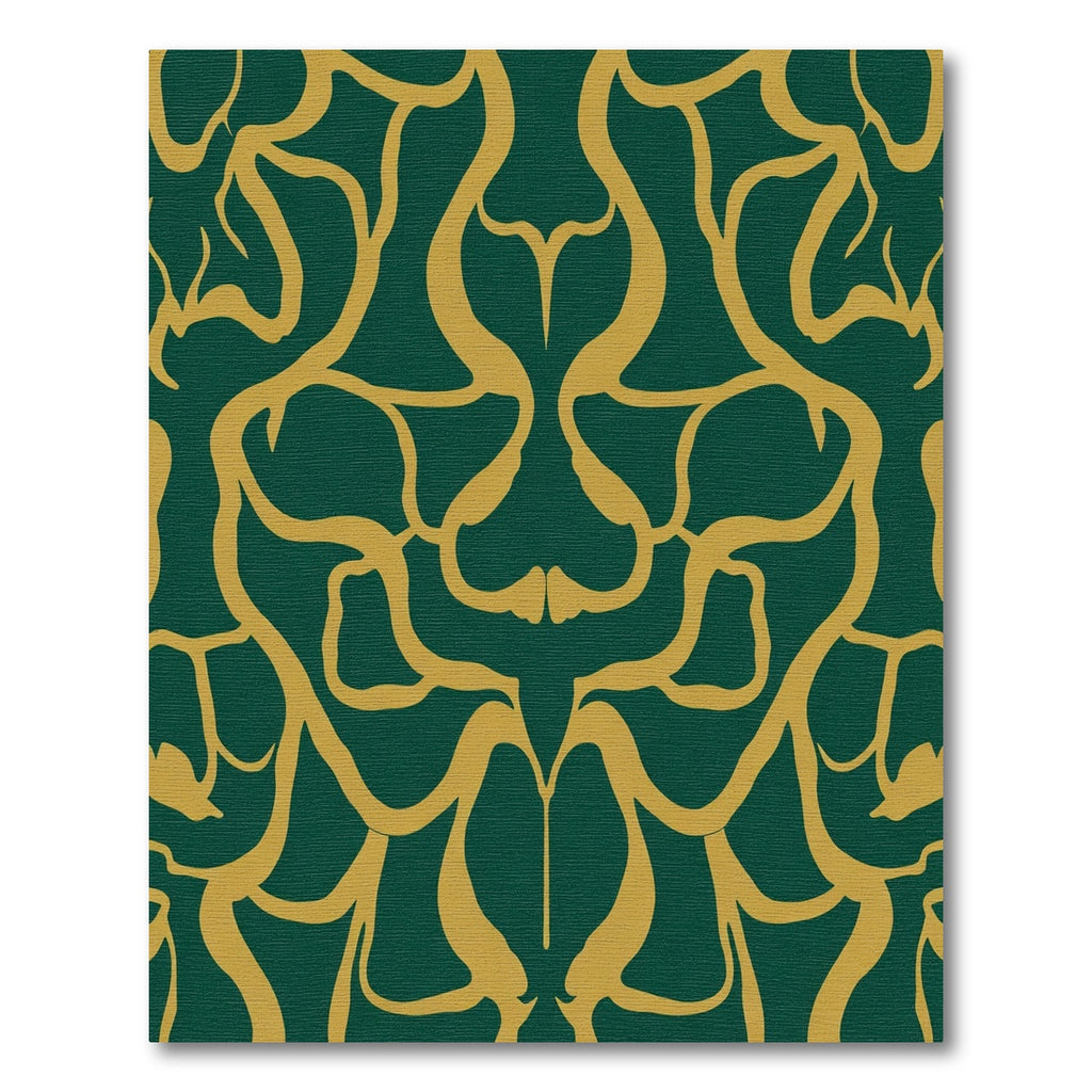 Deep Emerald Golden Curving Swirl Rug