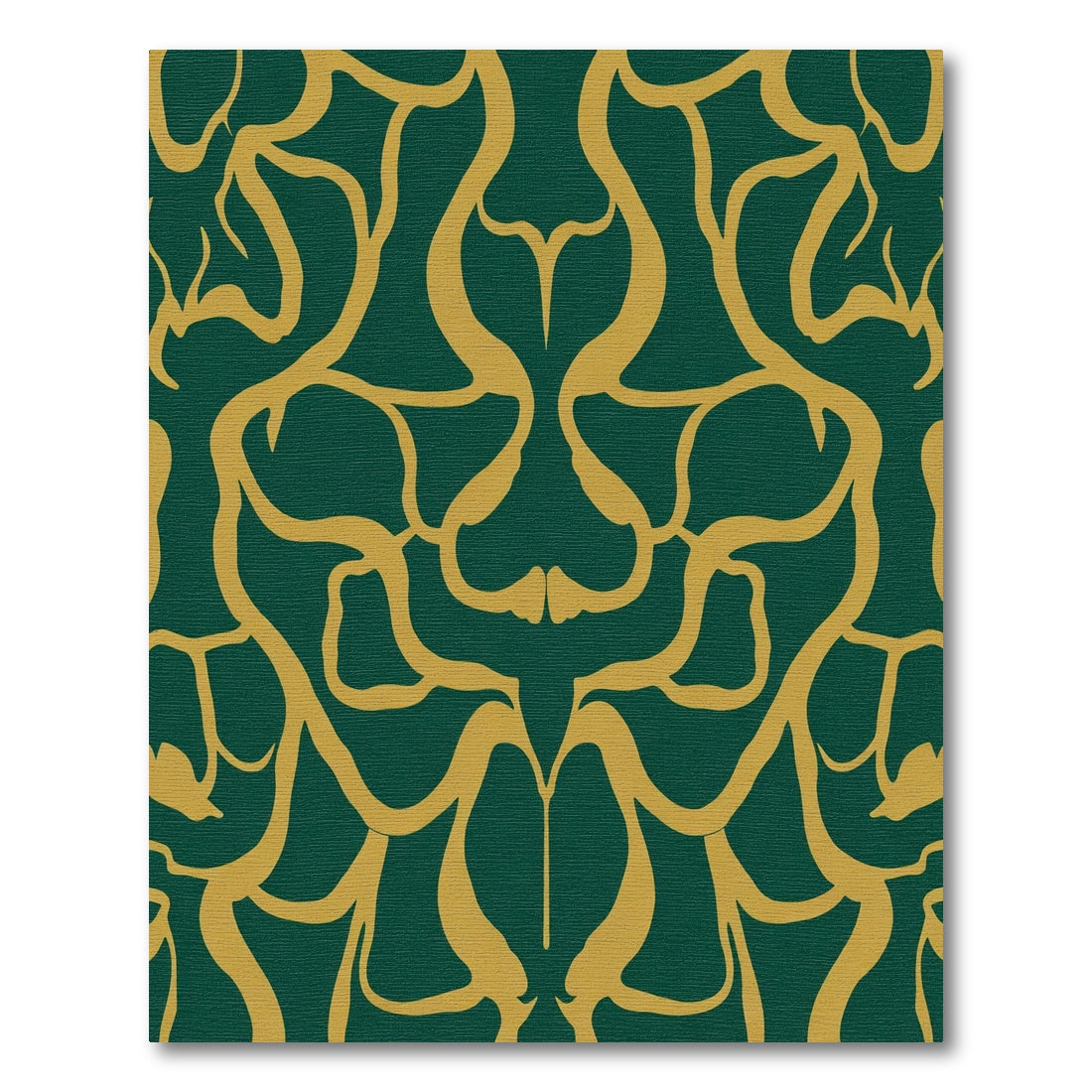 Deep Emerald Golden Curving Swirl Rug