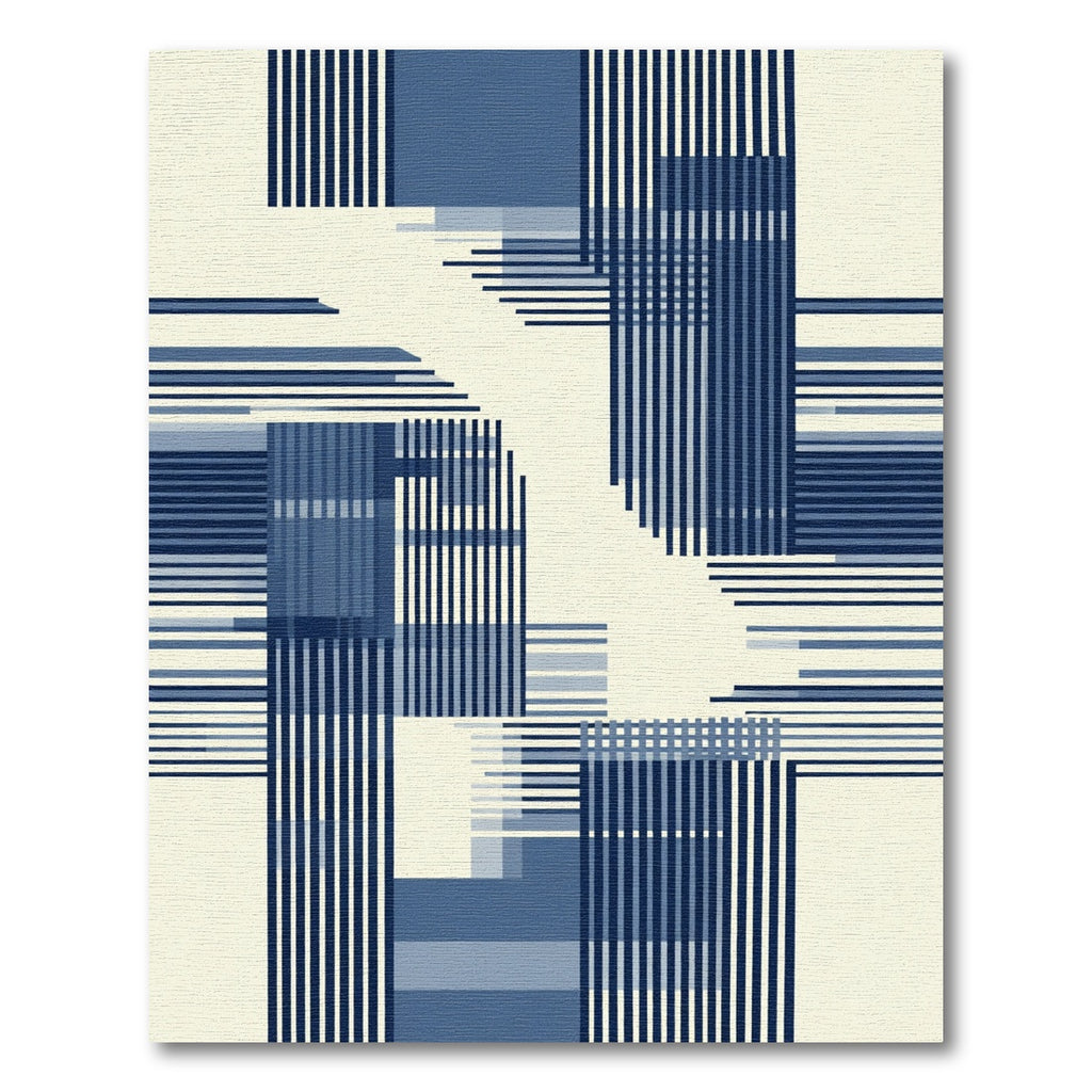 Deep Blue Geometric Grid Overlay Rug