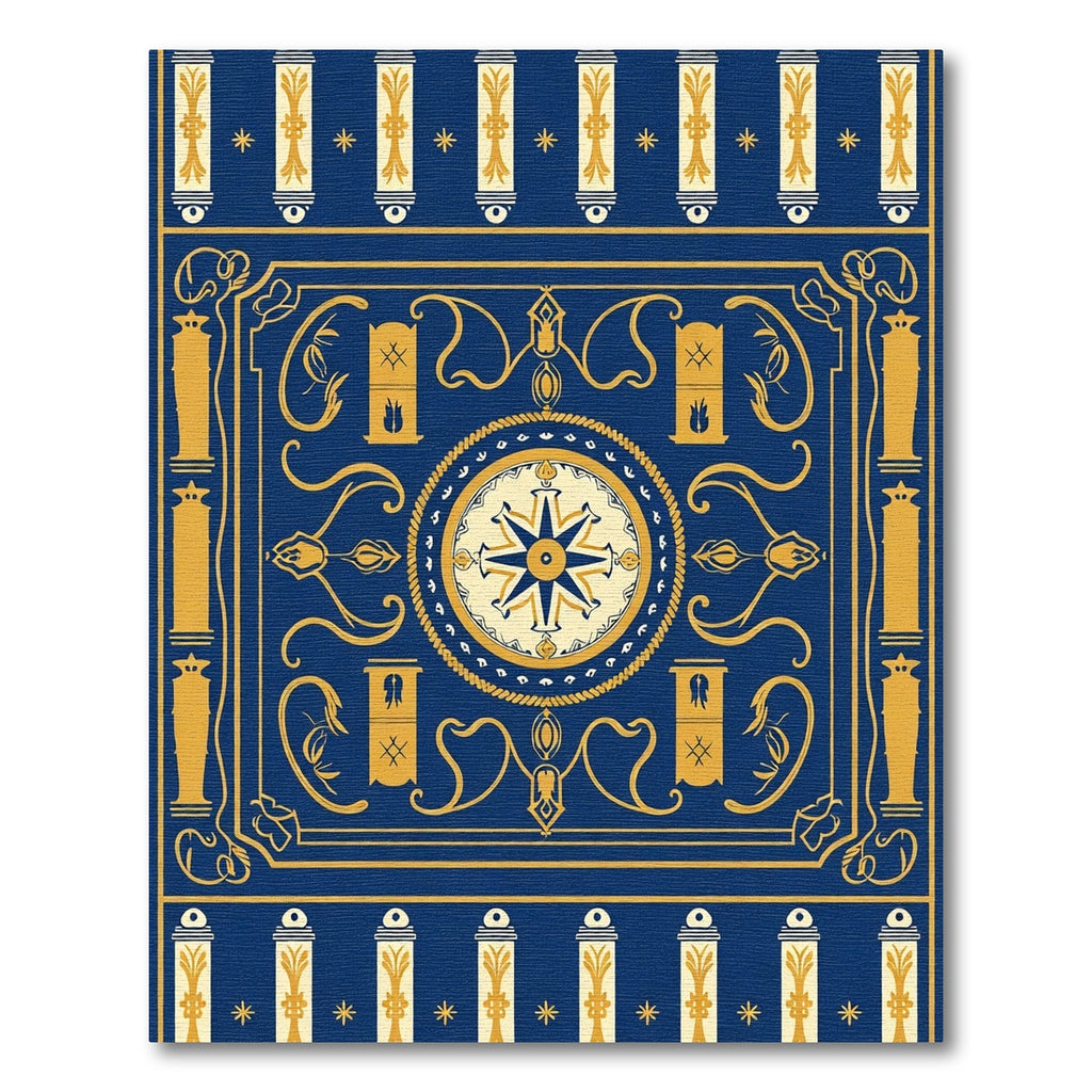 Naval Blue Gold Medallion Compass Rug