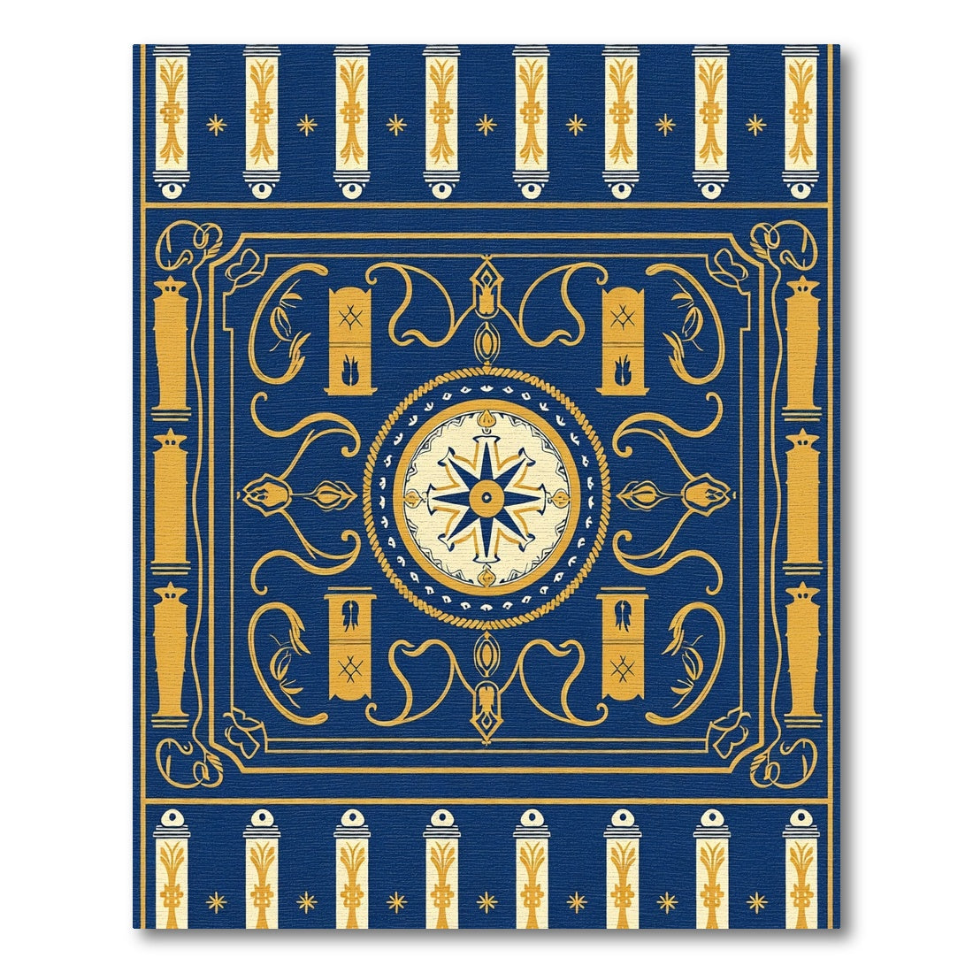 Naval Blue Gold Medallion Compass Rug