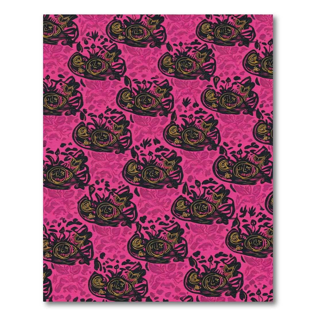 Hot Pink Black Gold Floral Swirl Rug