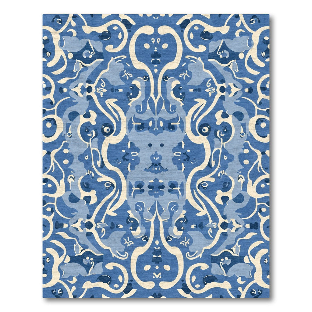 Blue Cream Abstract Symmetry Scroll Rug