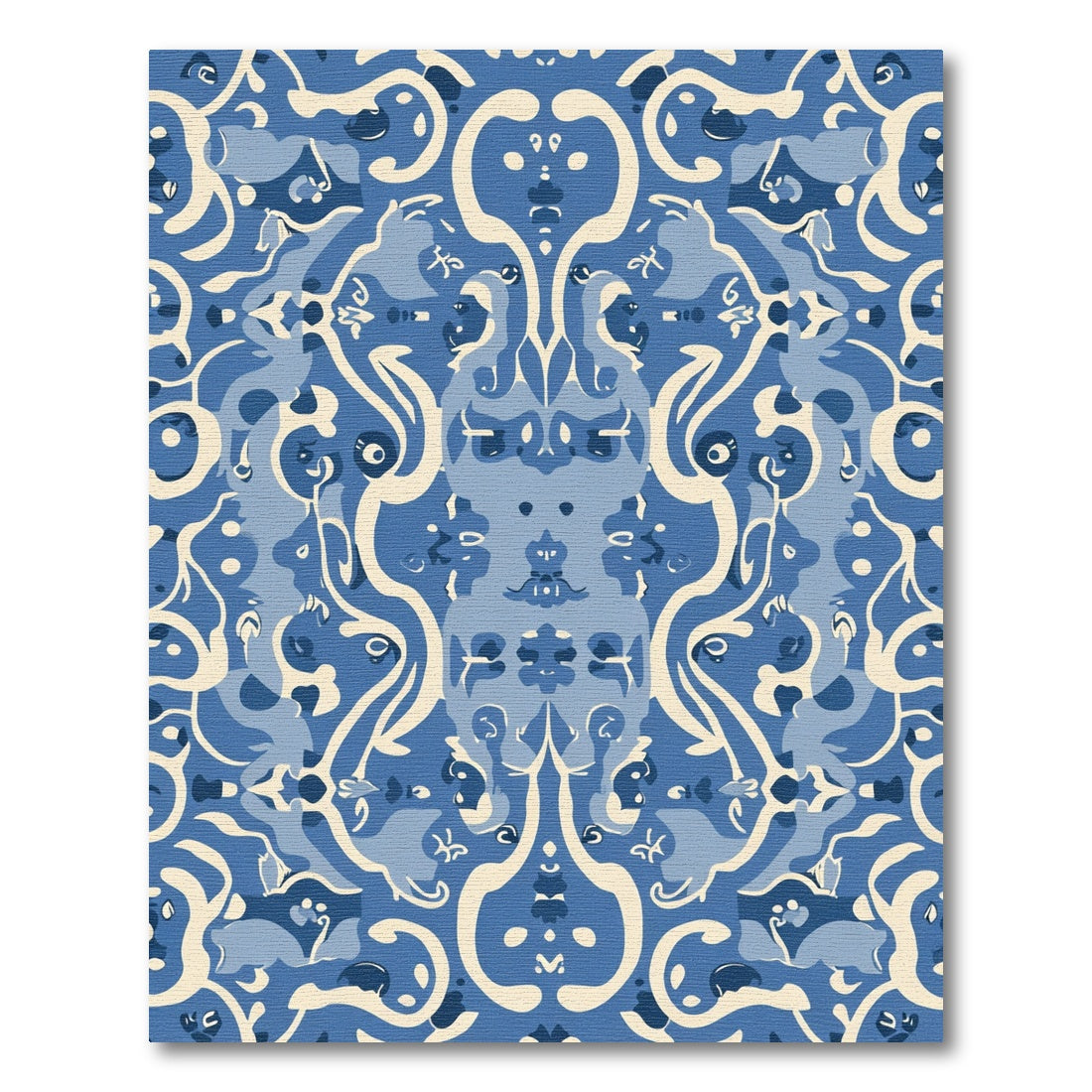 Blue Cream Abstract Symmetry Scroll Rug