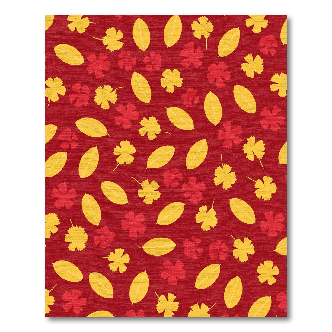 Red Yellow Floral Leaf Composition Rug