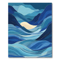 Deep Blue Abstract Wavy Landscape Rug