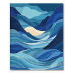 Deep Blue Abstract Wavy Landscape Rug