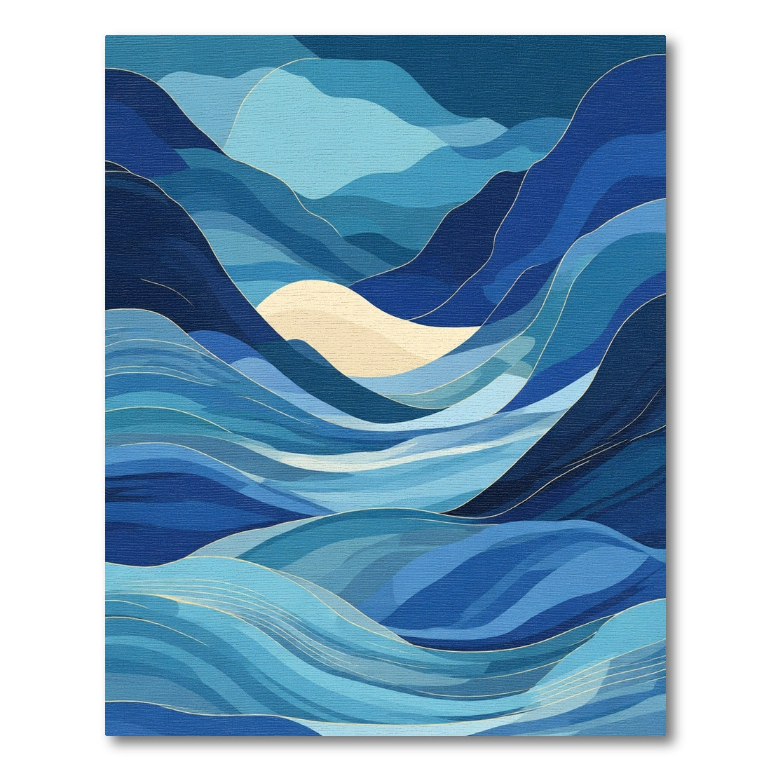 Deep Blue Abstract Wavy Landscape Rug