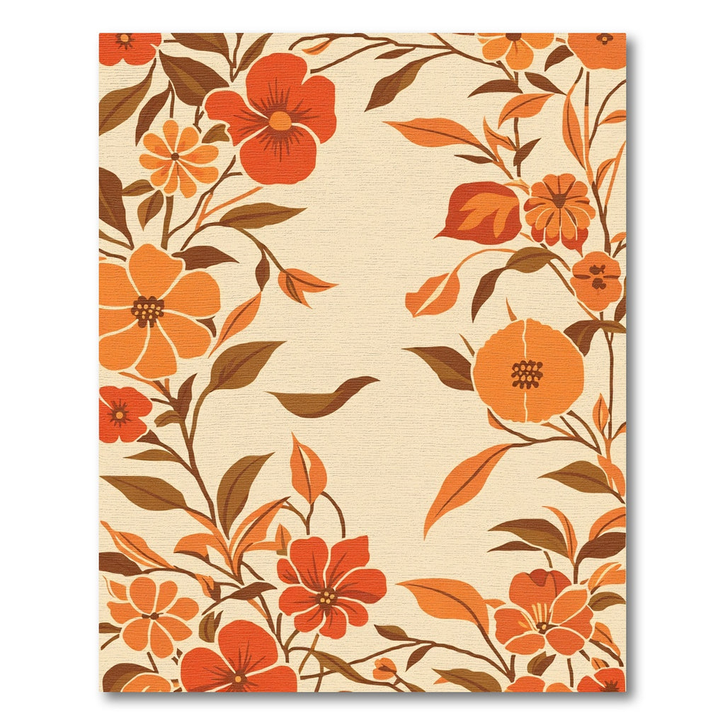 Retro Orange Floral Vine Swirl Rug