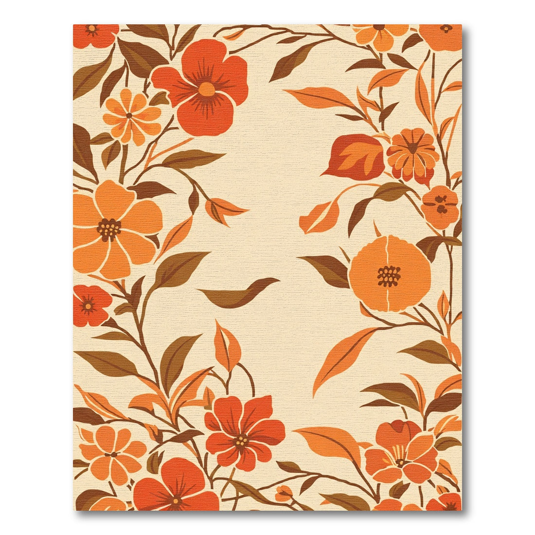 Retro Orange Floral Vine Swirl Rug