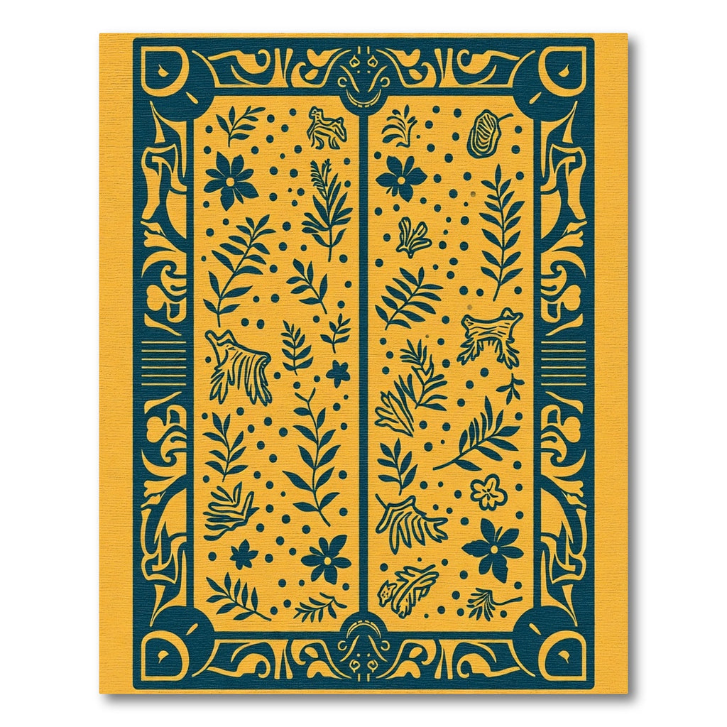 Golden Yellow Teal Floral Animal Abstract Rug