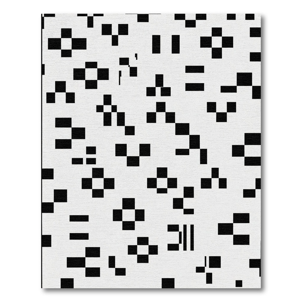 Modern Black White Pixelated Grid Rug