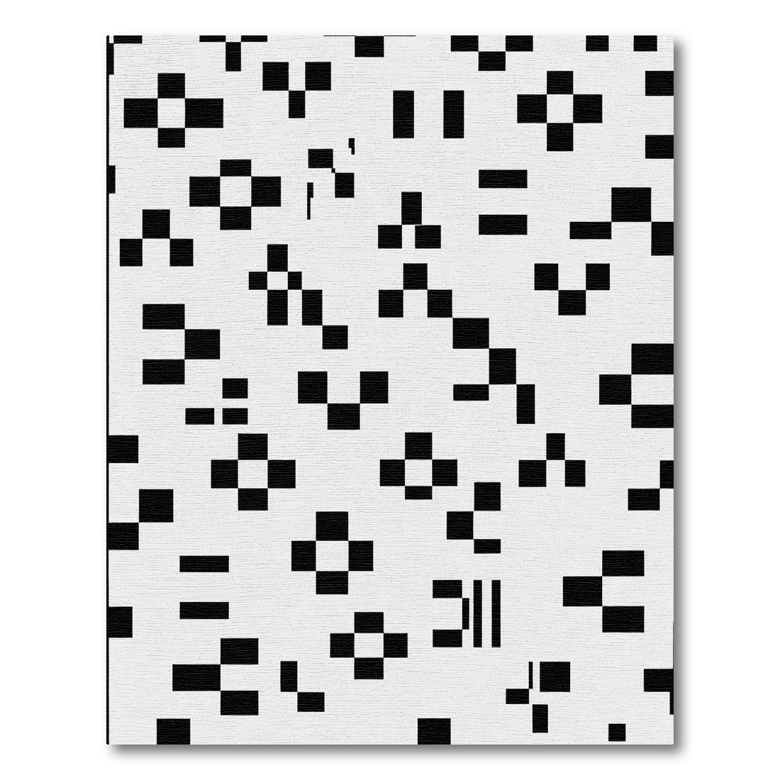 Modern Black White Pixelated Grid Rug