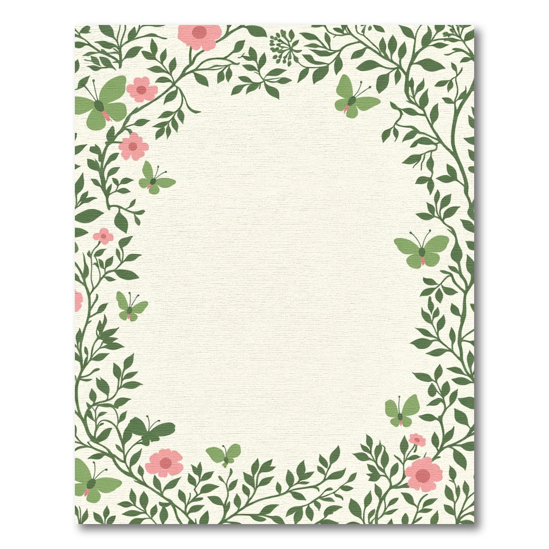 Whimsical Green Butterfly Floral Vine Rectangular Rug
