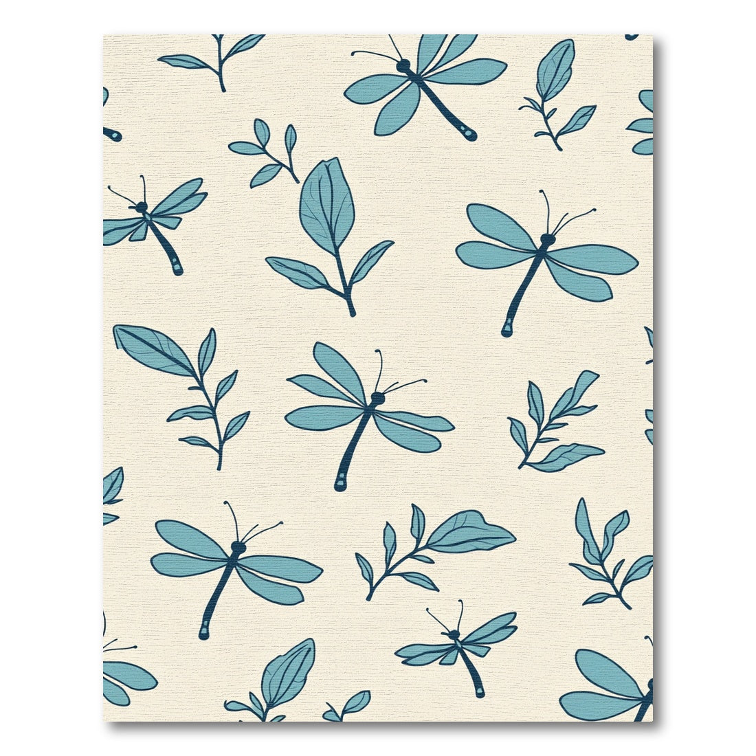 Aqua Dragonfly and Leaf Pattern Rug