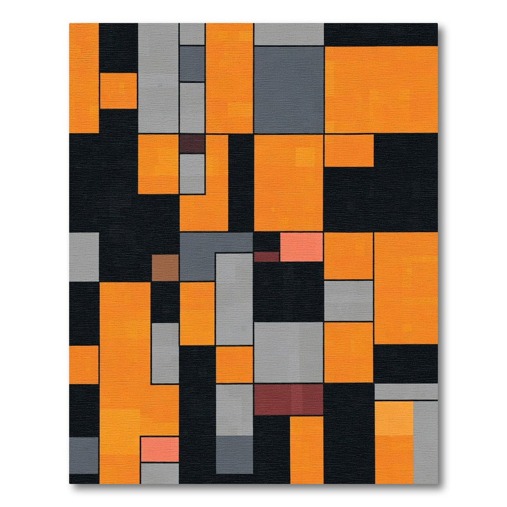 Modern Orange Gray Black Geometric Blocks Rug