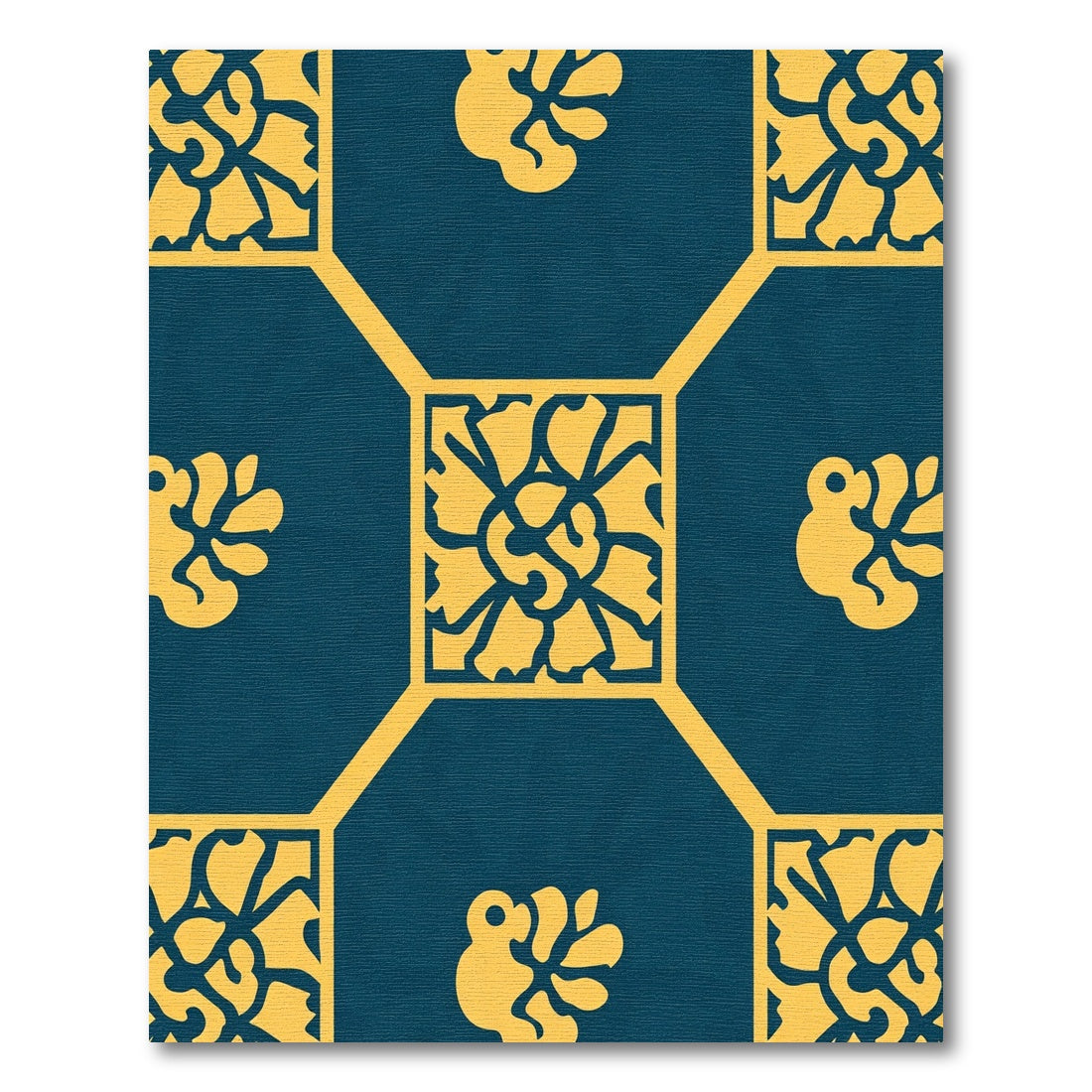 Deep Teal Floral Square Medallion Rug