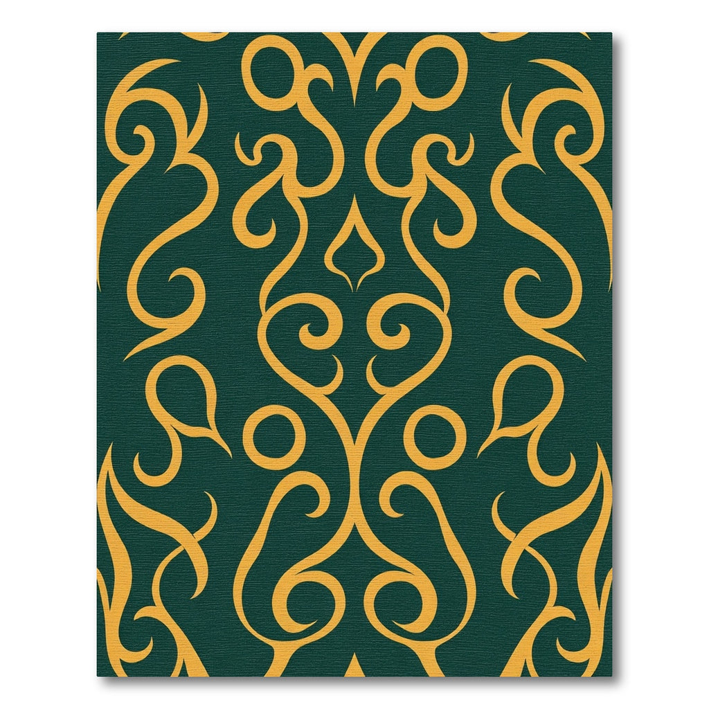 Golden Swirls on Deep Emerald Background Rug