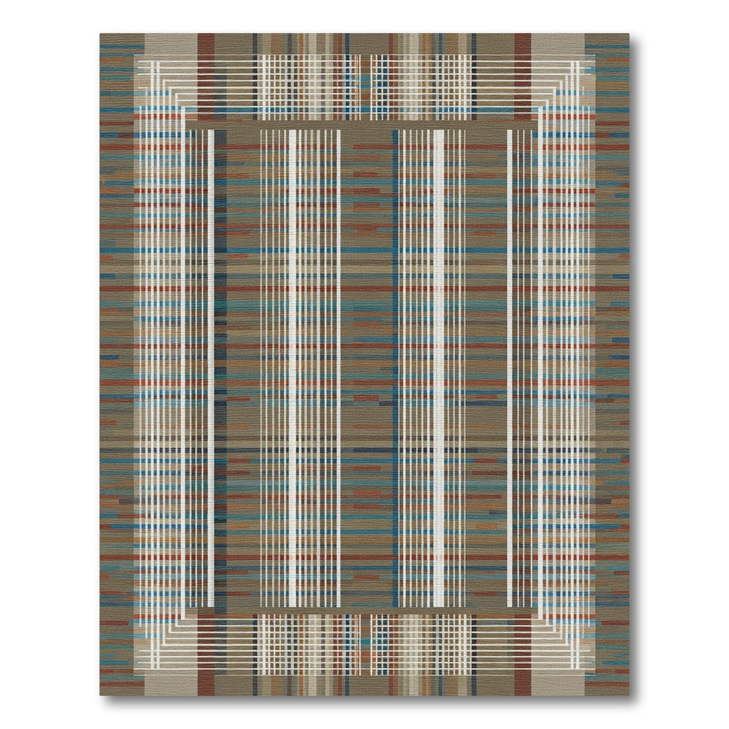 Earthy Toned Plaid Grid Overlay Rug