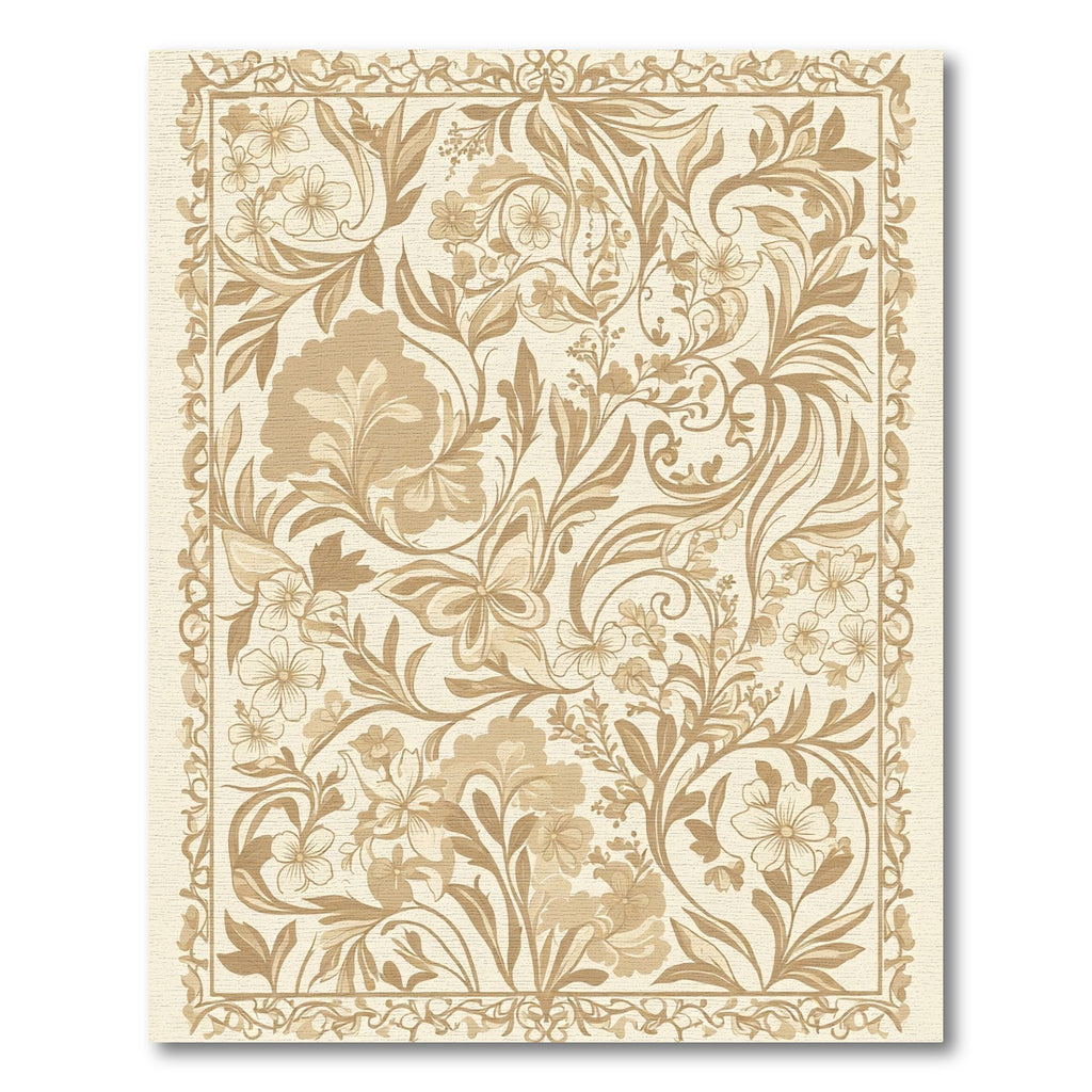 Antique Gold Floral Butterfly Art Nouveau Rug