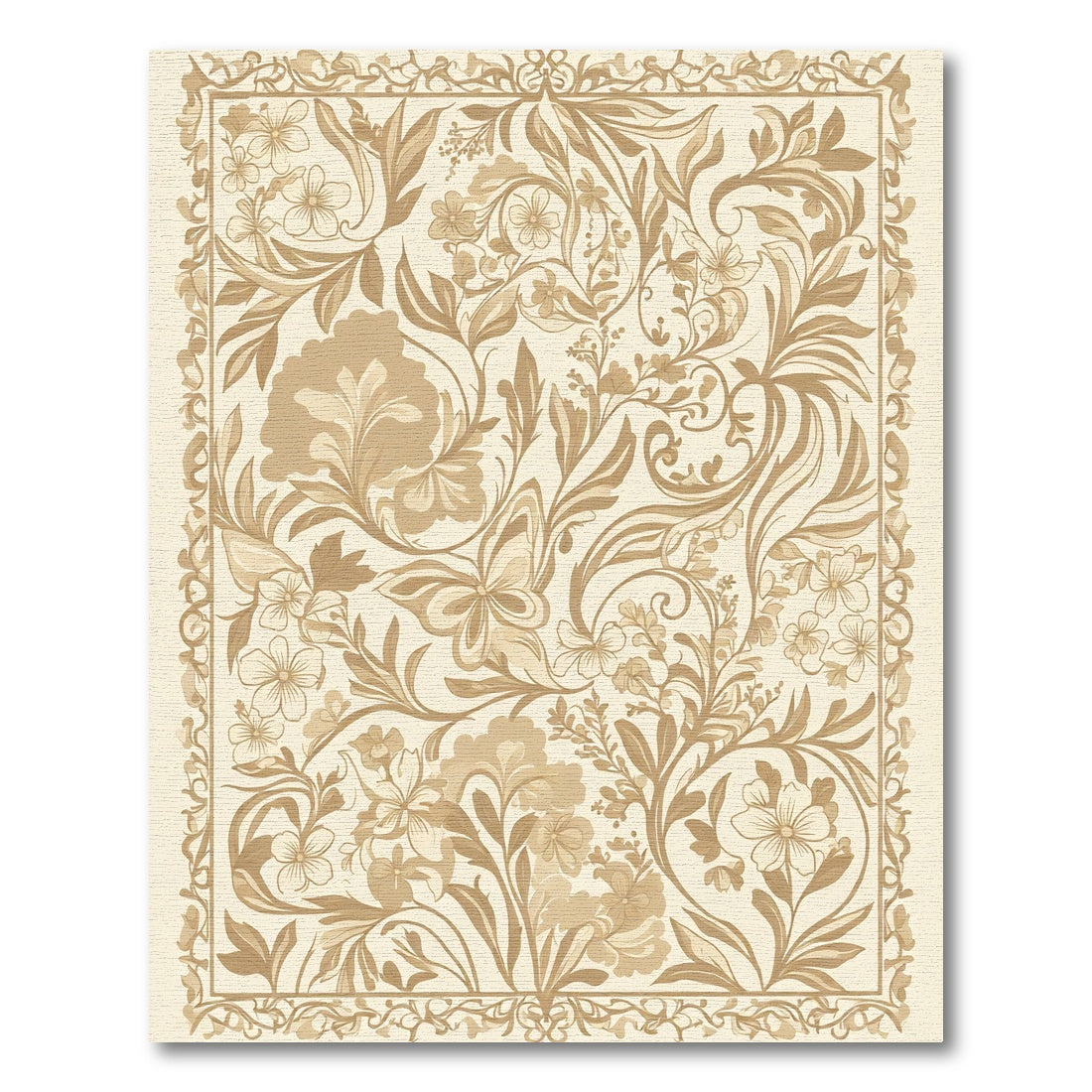 Antique Gold Floral Butterfly Art Nouveau Rug