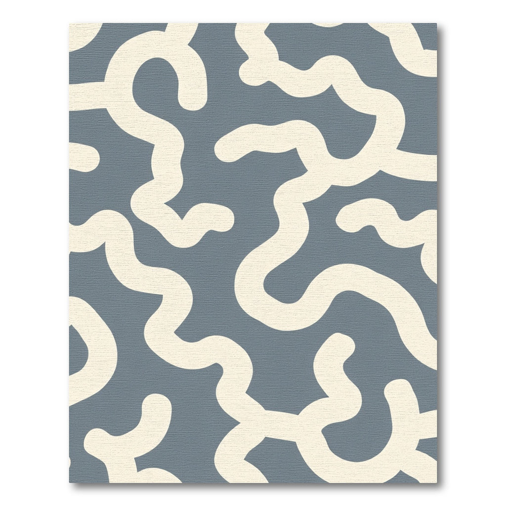 Modern Cream Abstract Swirl Blue Rug