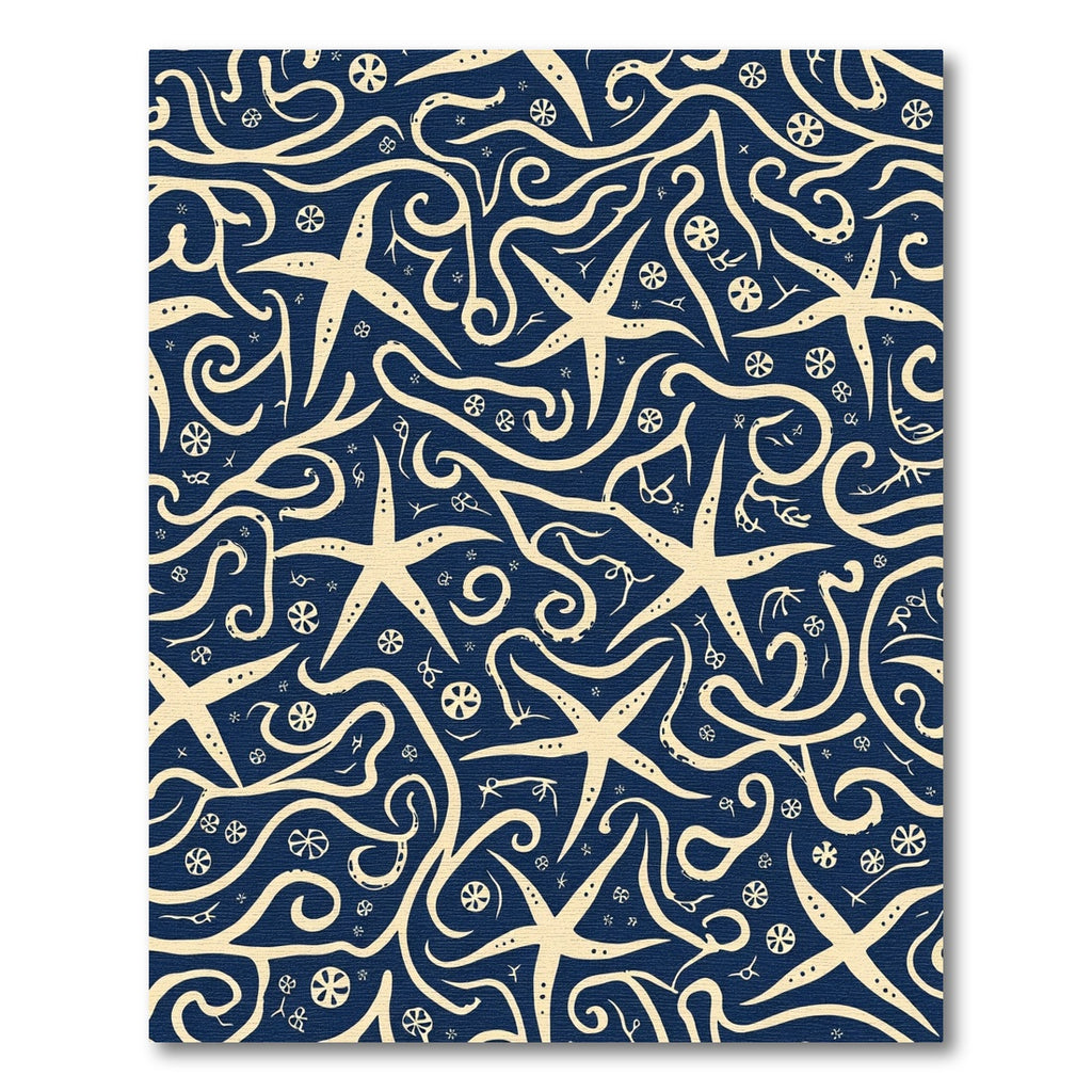 Navy Cream Starfish Swirl Ocean Rug