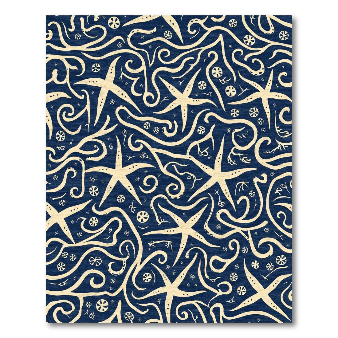Navy Cream Starfish Swirl Ocean Rug