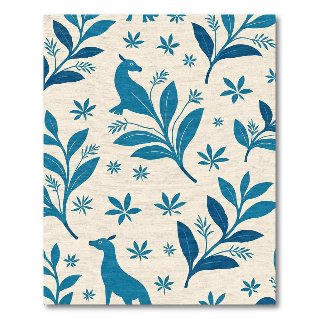 Whimsical Blue Creature Foliage Repeating Rug