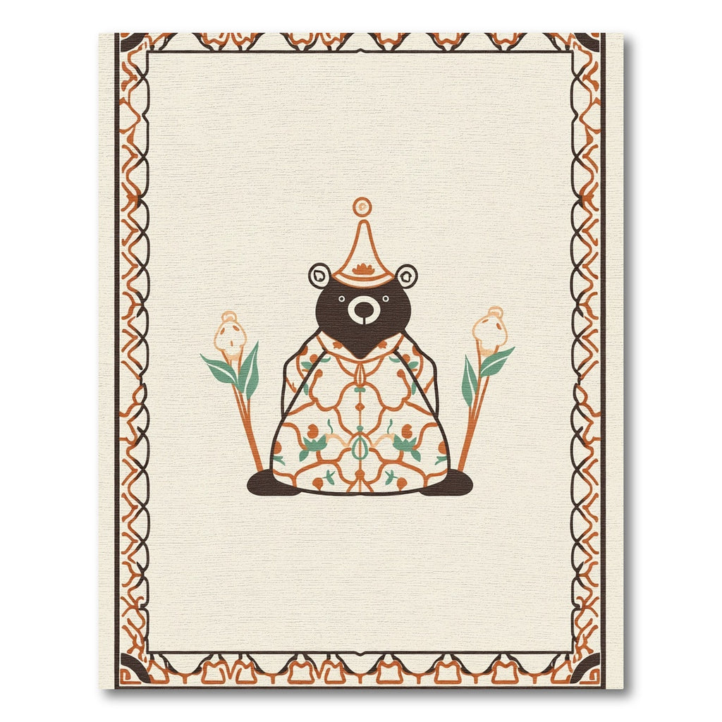 Whimsical Bear Woodland Floral Border Rug