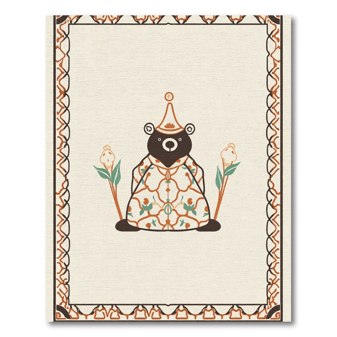 Whimsical Bear Woodland Floral Border Rug