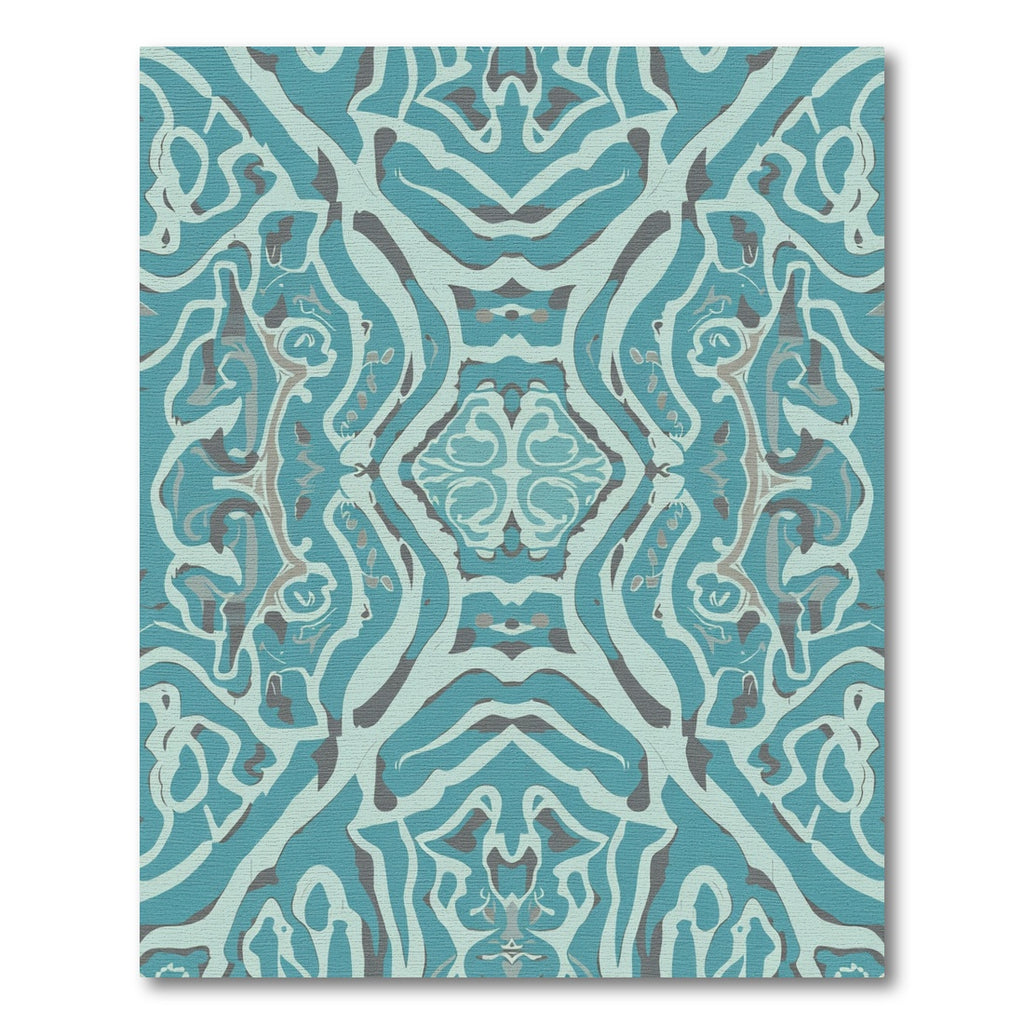 Teal Gray Abstract Symmetric Swirls Rug