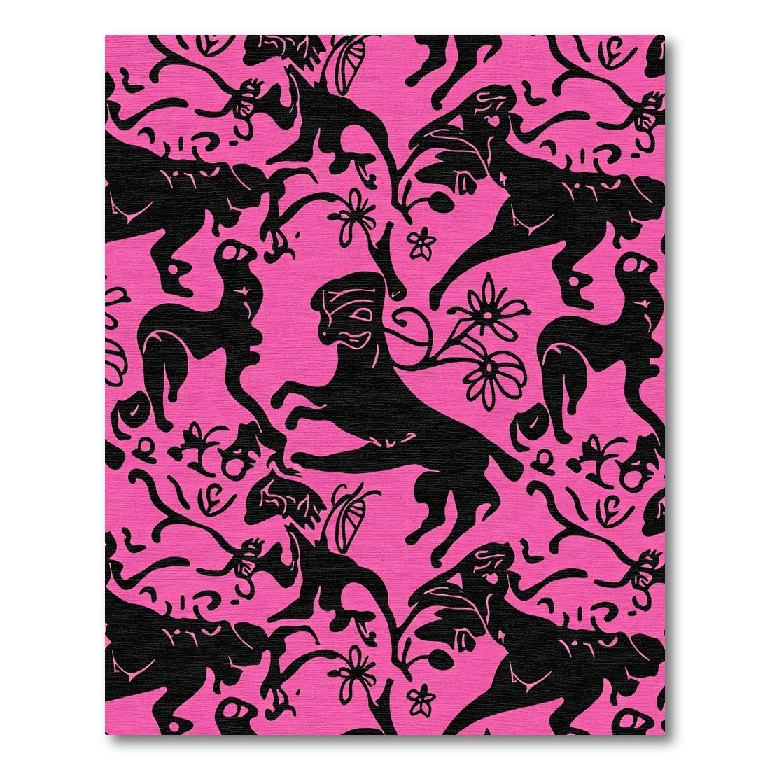 Vibrant Black Leaping Wildlife Hot Pink Rug