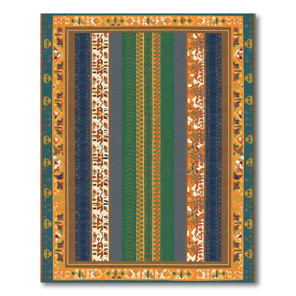 Bold Orange Teal Geometric Stripe Rug