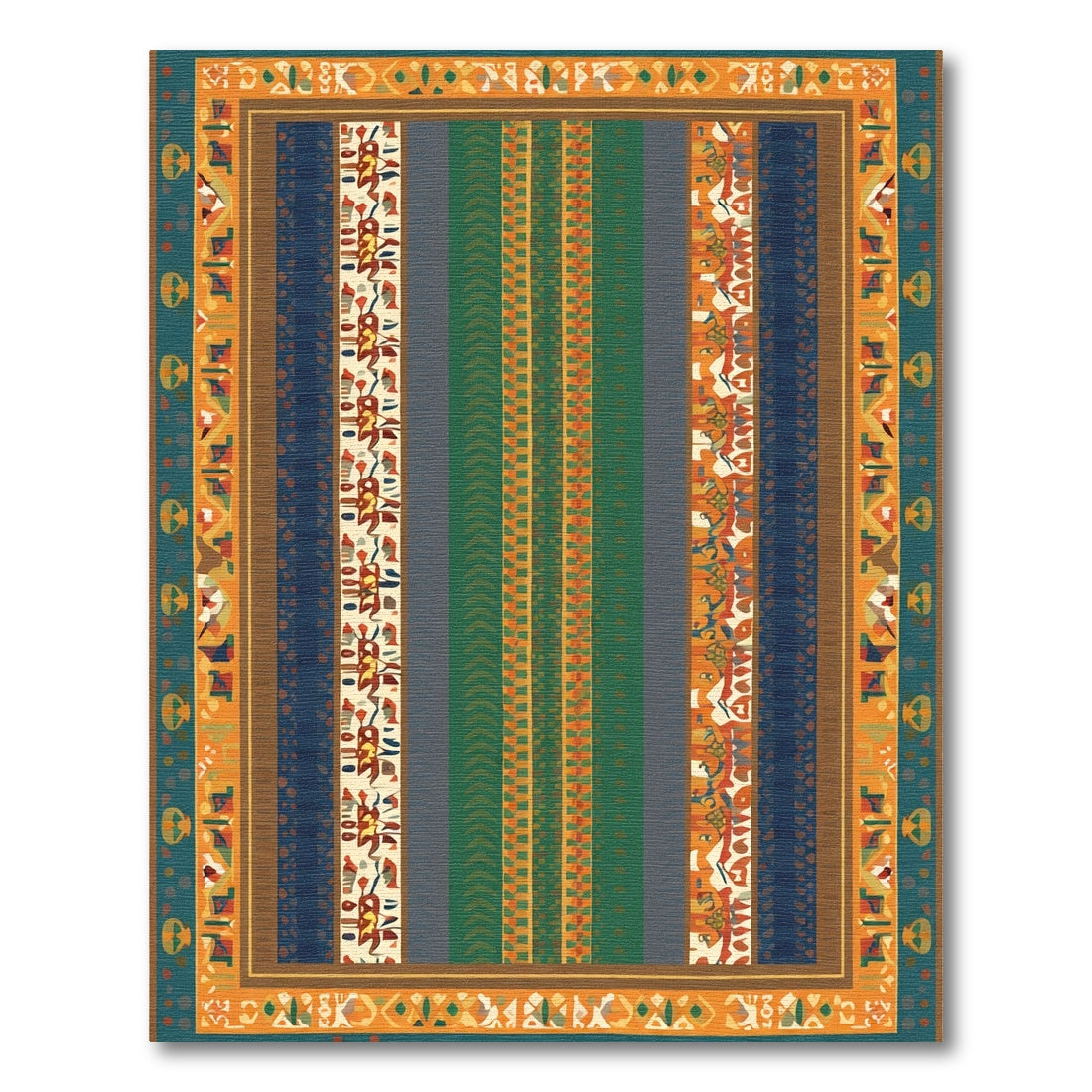 Bold Orange Teal Geometric Stripe Rug