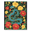 Blue Serpent Among Red Yellow Blooms Rug