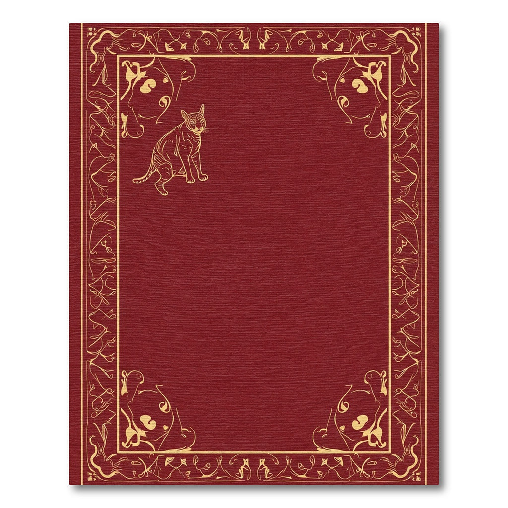 Crimson Whimsical Cat Scrollwork Border Rug