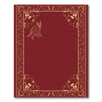 Crimson Whimsical Cat Scrollwork Border Rug