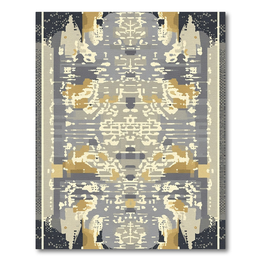 Abstract Gold Grey Pixelated Tapestry Rug