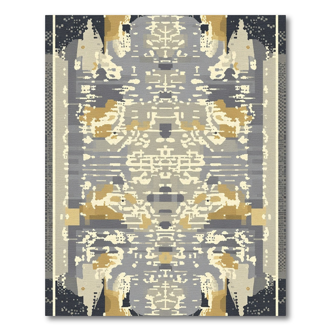 Abstract Gold Grey Pixelated Tapestry Rug