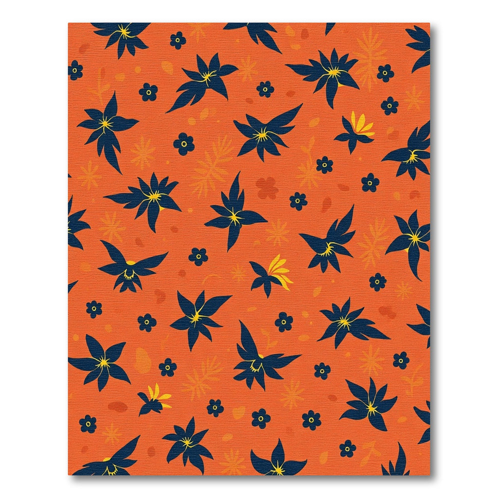 Vibrant Orange Dark Blue Floral Collage Rug